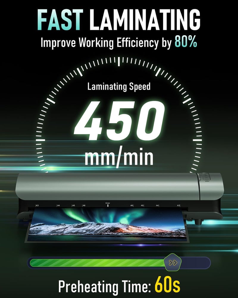 Qfun Laminator Machine 11x17 Cold Thermal Laminator，13 inch Laminating Machine 60s Warm-up with 30 Laminate Sheets，9 in 1 Desktop A3 Lamination Machine with Paper Trimmer for Teacher Home Office - Image 2